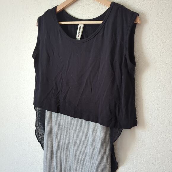 Anthropologie Amadi Dress Womens Small Drape Overlay Layered Black Gray USA - Picture 4 of 7